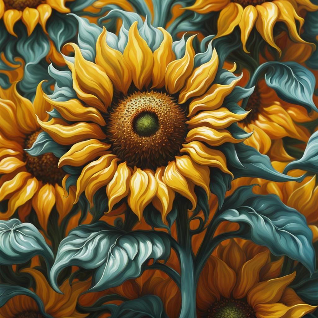 Beautiful Sunflower in Cibulak Porcelain Style