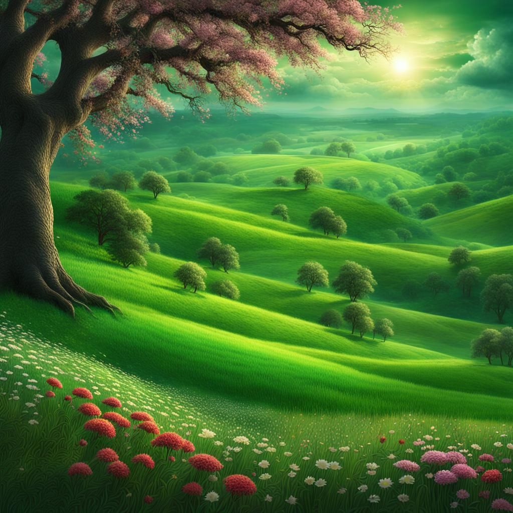 Harmonious Green Fields: A Digital Matte Painting