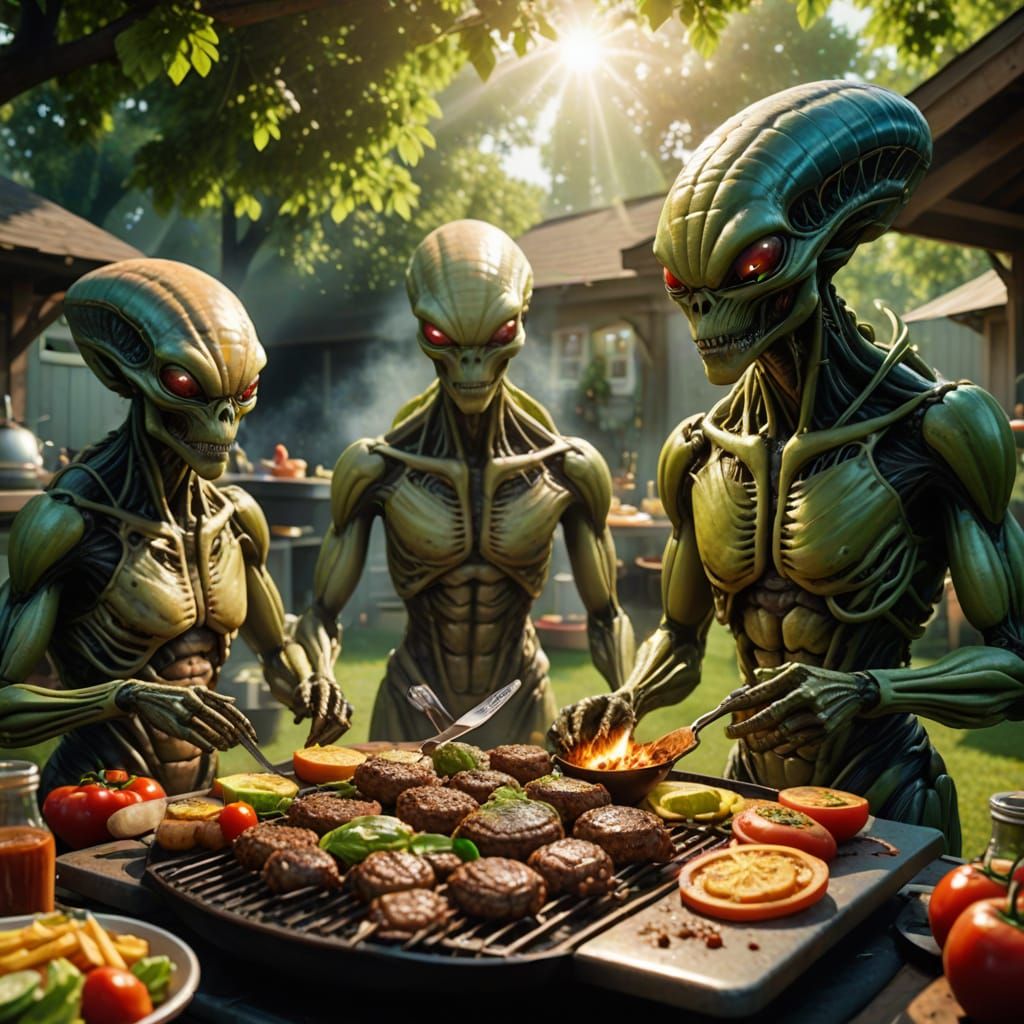 Realistic Sci-Fi Aliens Enjoy a Summer Cookout
