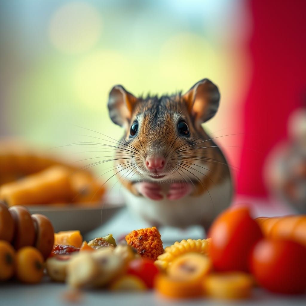Serene Mouse Contemplates A Table of Delights