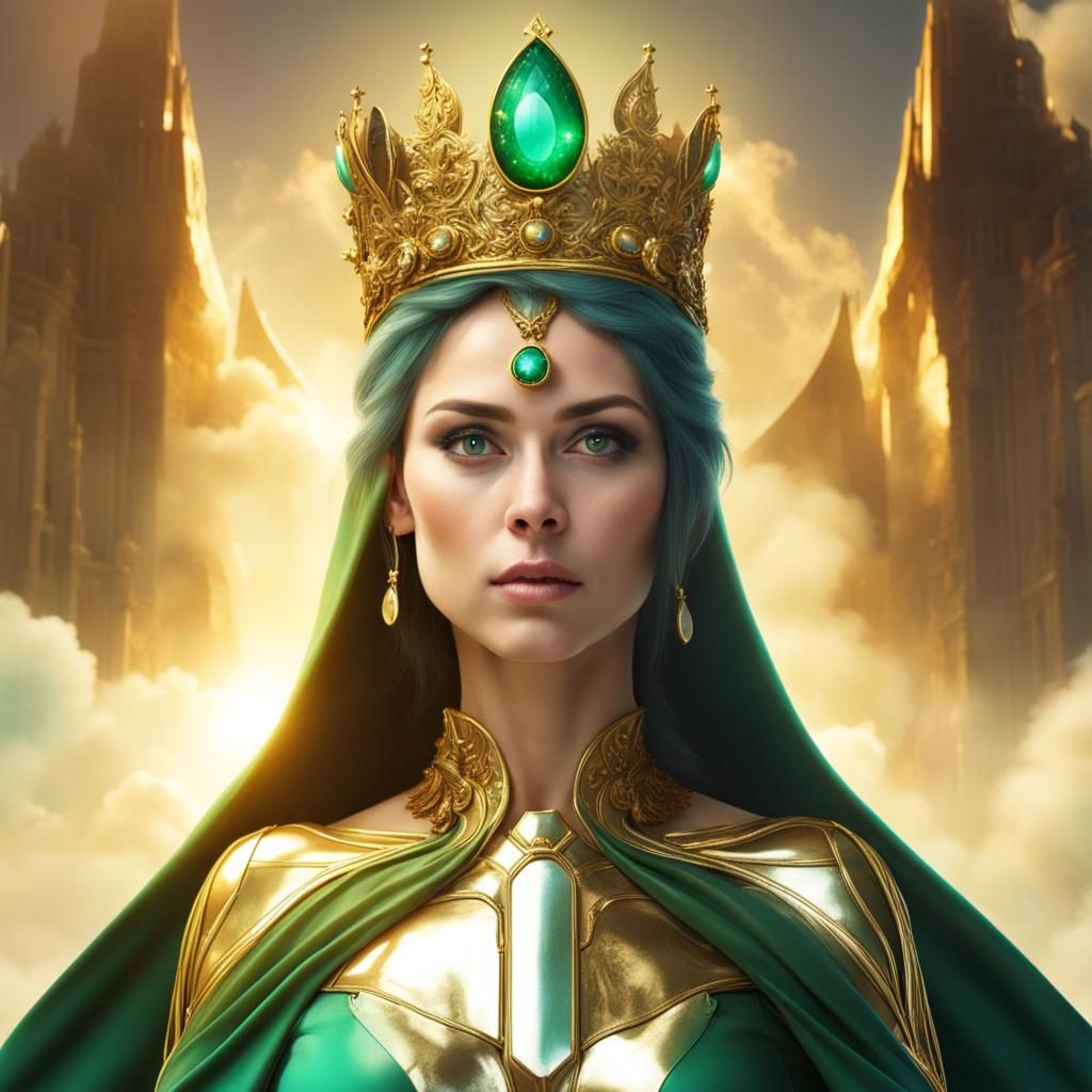 Celestial Queen in Emerald and Gold