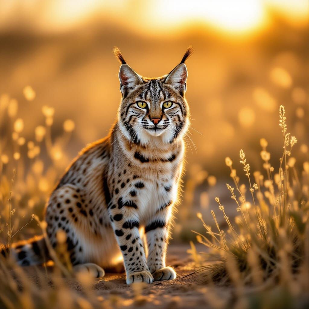 Magnificent Bobcat in Sun-Drenched Arid Grassland