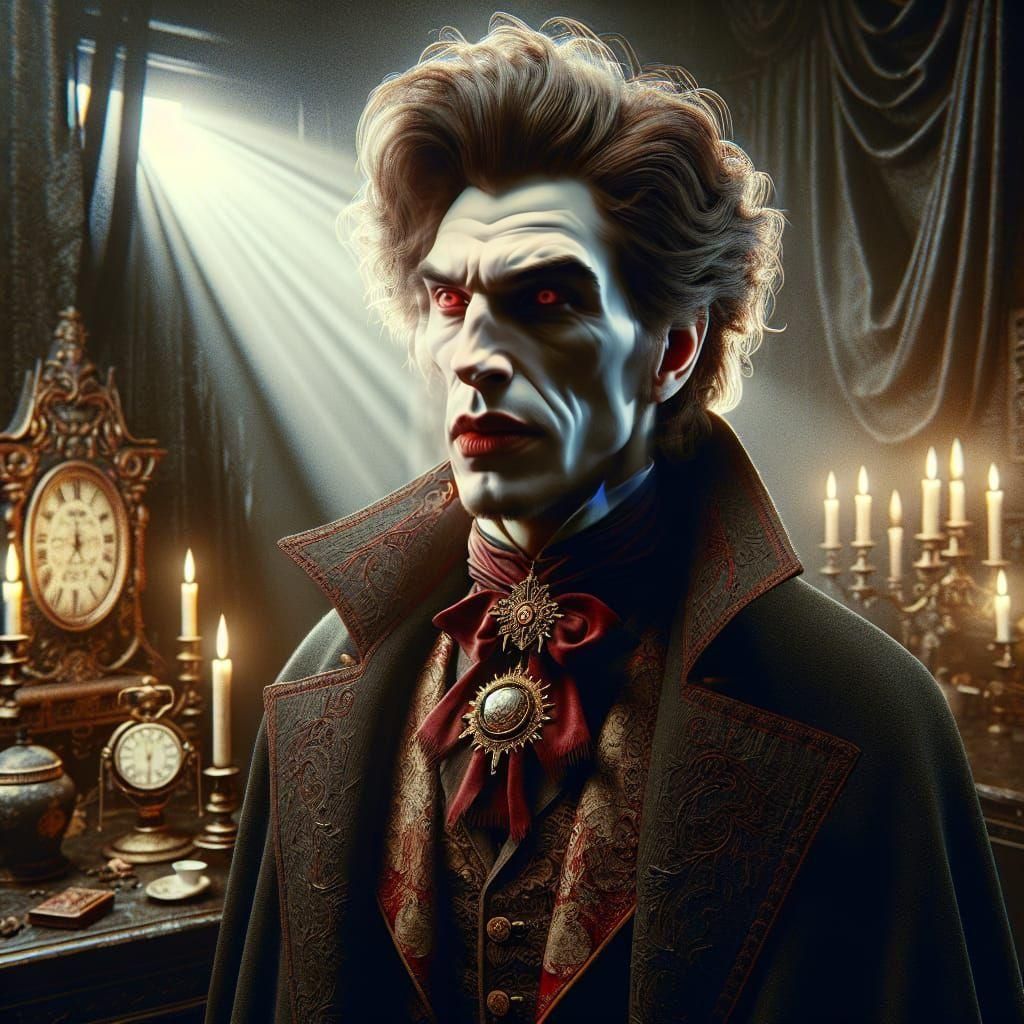 Victorian Gothic Vampire in Hyperrealistic Detail