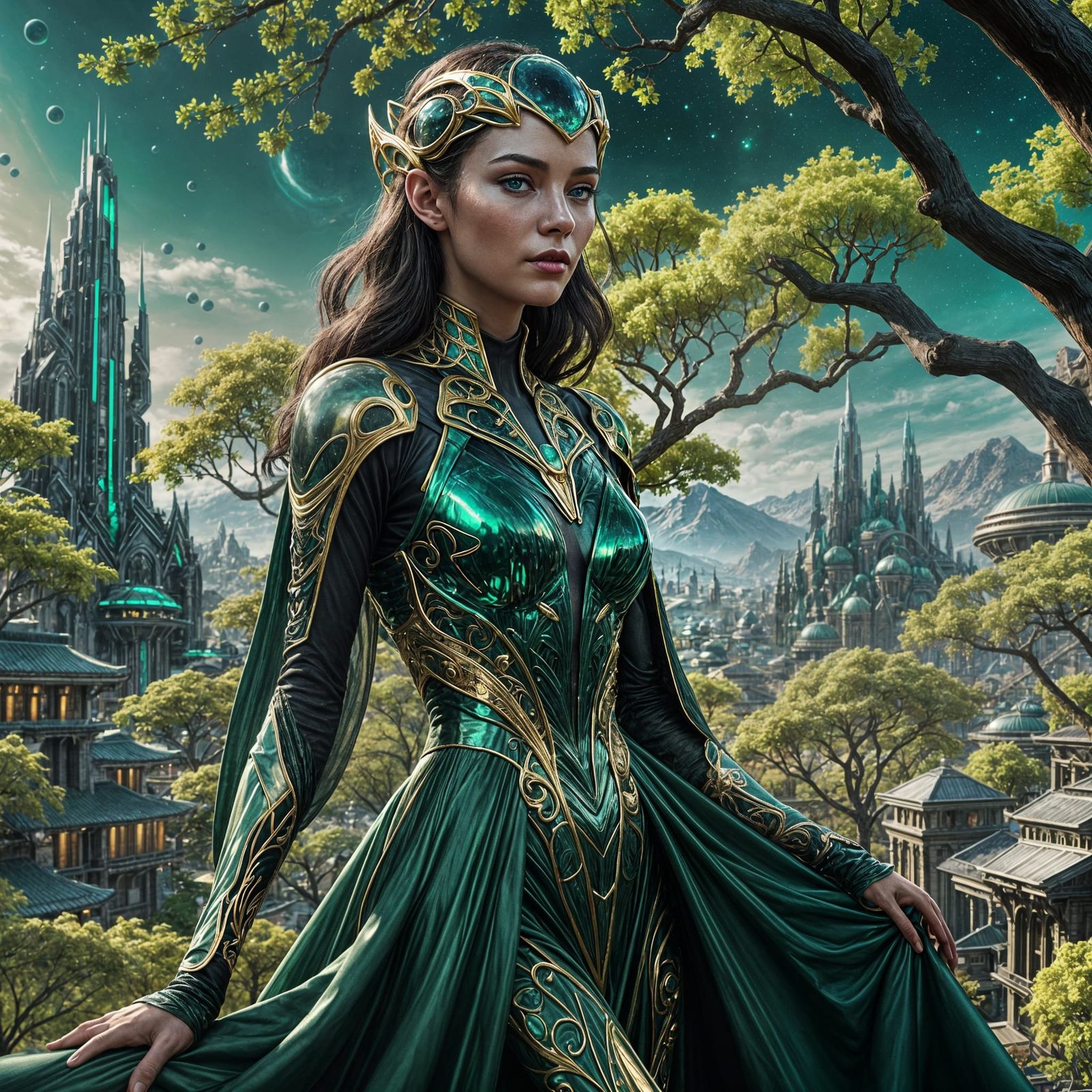 Alien Woman in Sci-Fi Town: Fantasy Concept Art