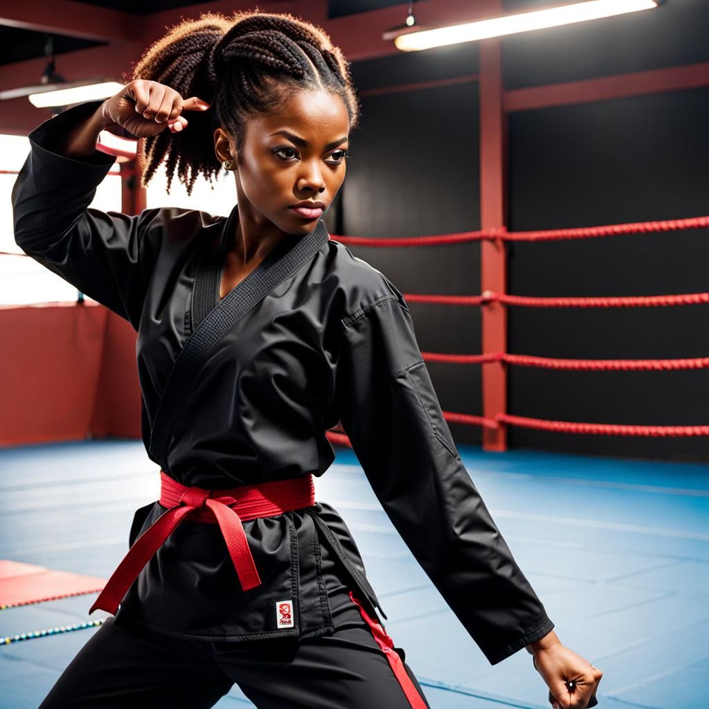 Powerful Karate Woman in Dark Tones