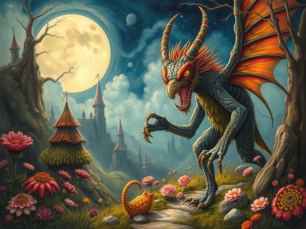 Mythical Jabberwocky in a Dreamlike Fantasy Landscape