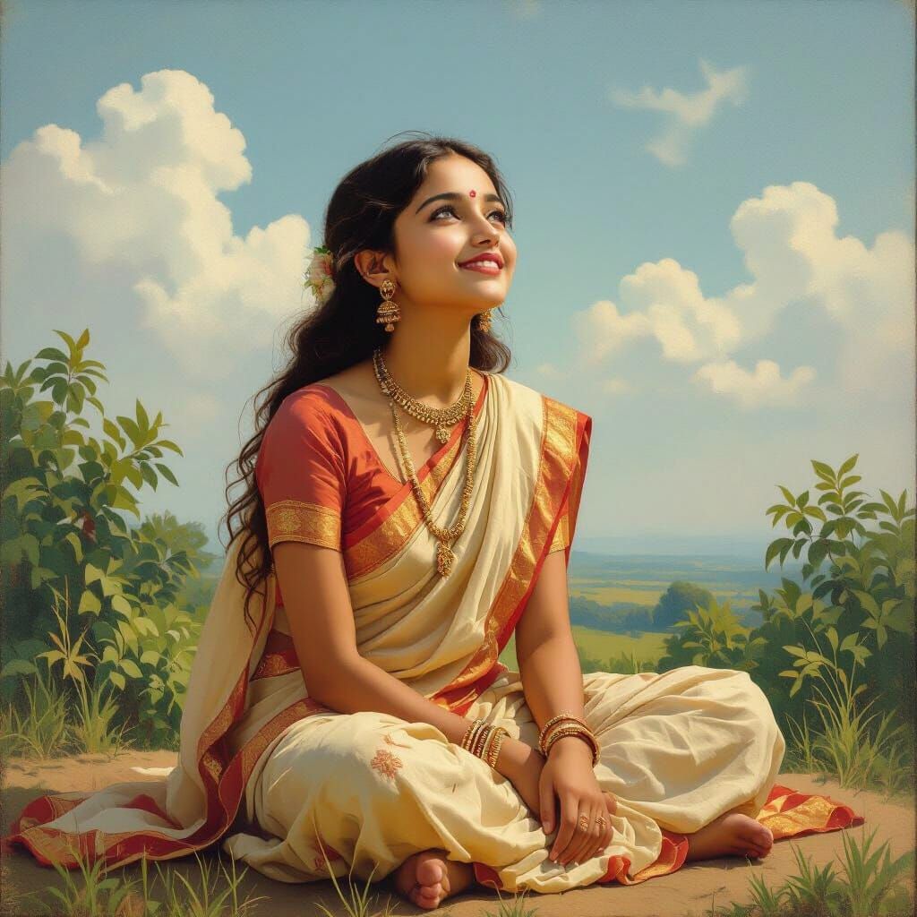 Indian Girl in Traditional Dress in Classical Style