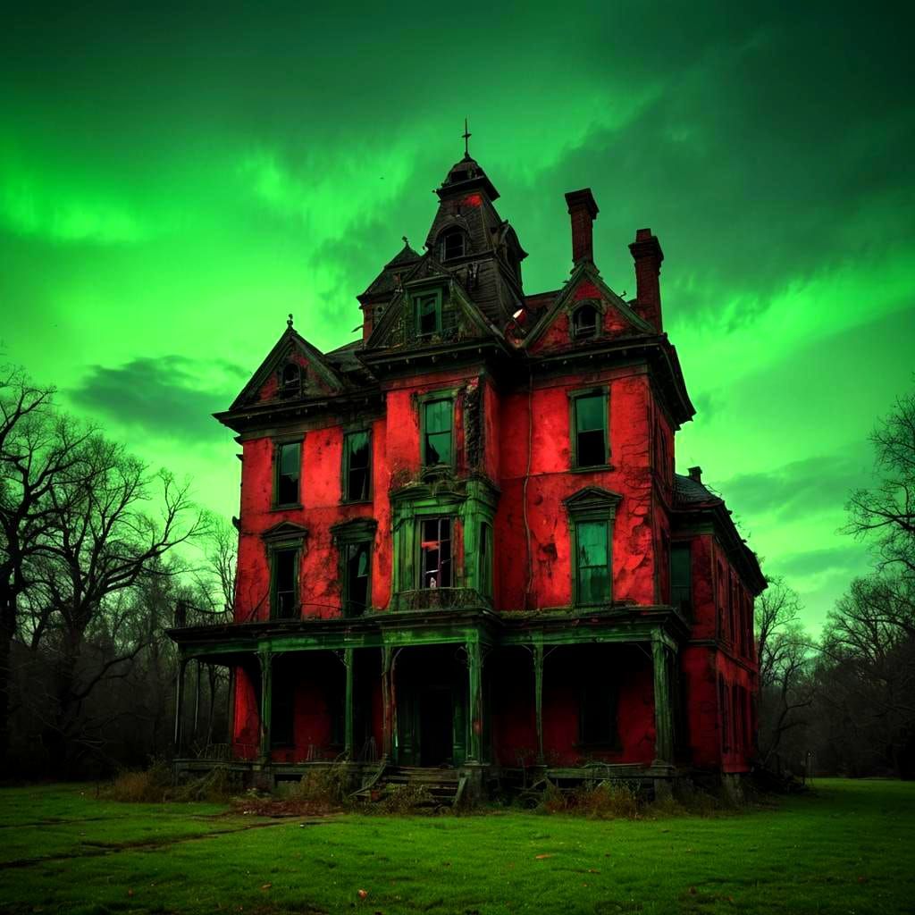 Eerie Haunted Mansion with Red Windows
