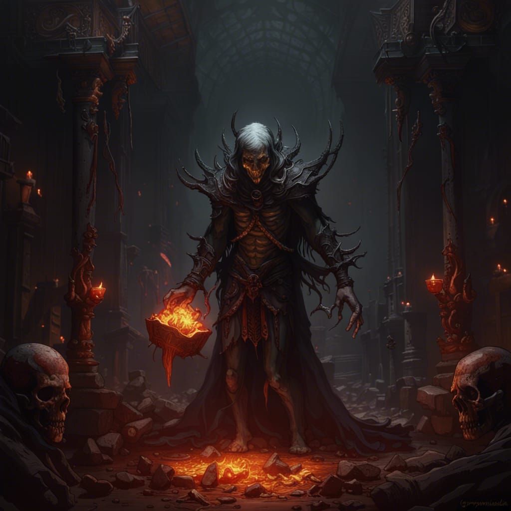 Necromancer in Hell: Dark Fantasy Concept Art