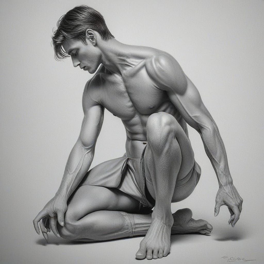 Gay Man in Pencil Drawing Style of Tchelitchew