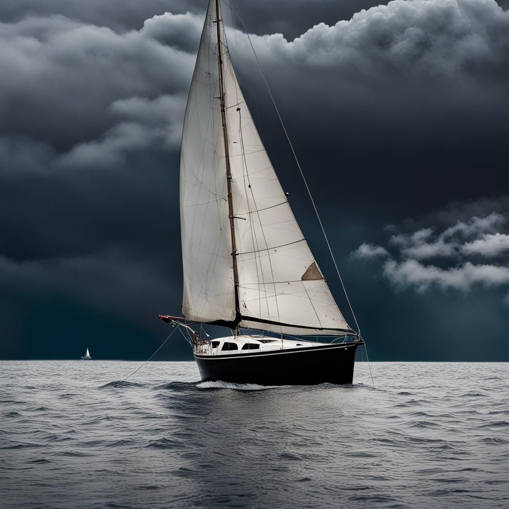 Sailboat and Whale Nose Under Dark Skies