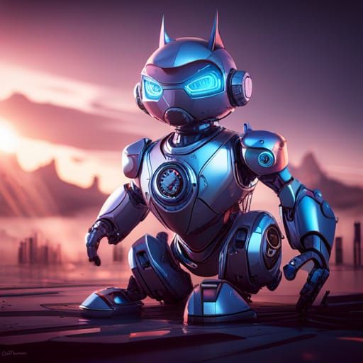 Futuristic Robot Cat with Polished Metal Details