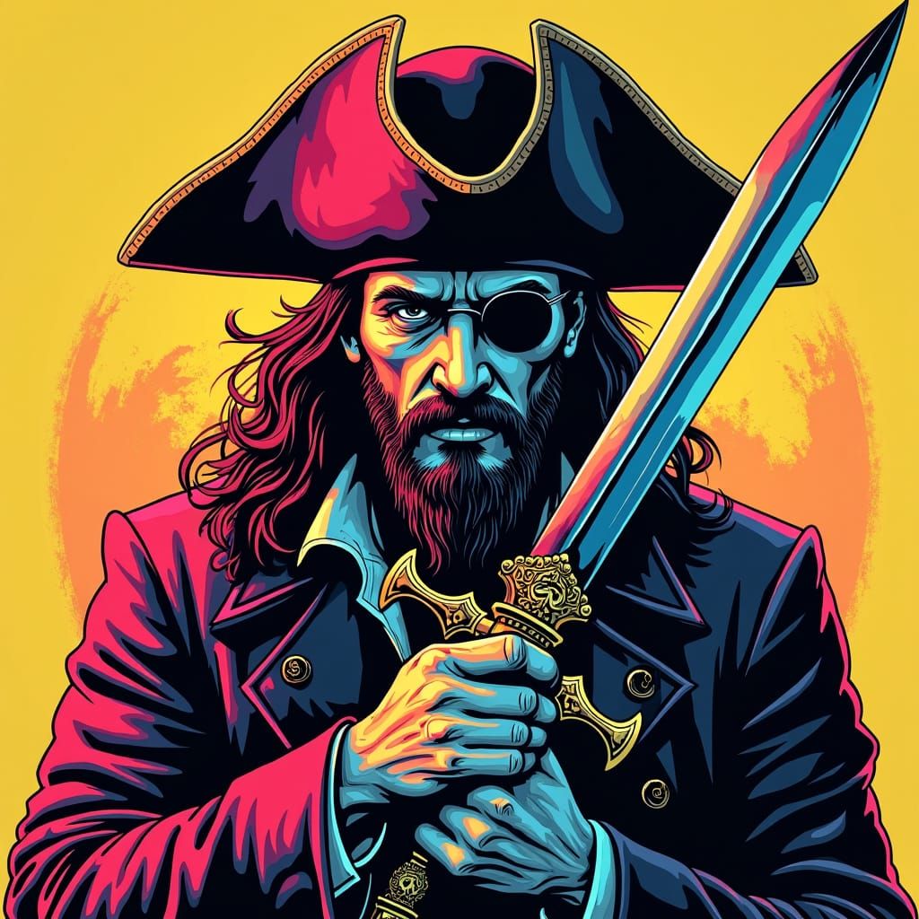 Suave Pirate with Gleaming Sword in Pop Art Style