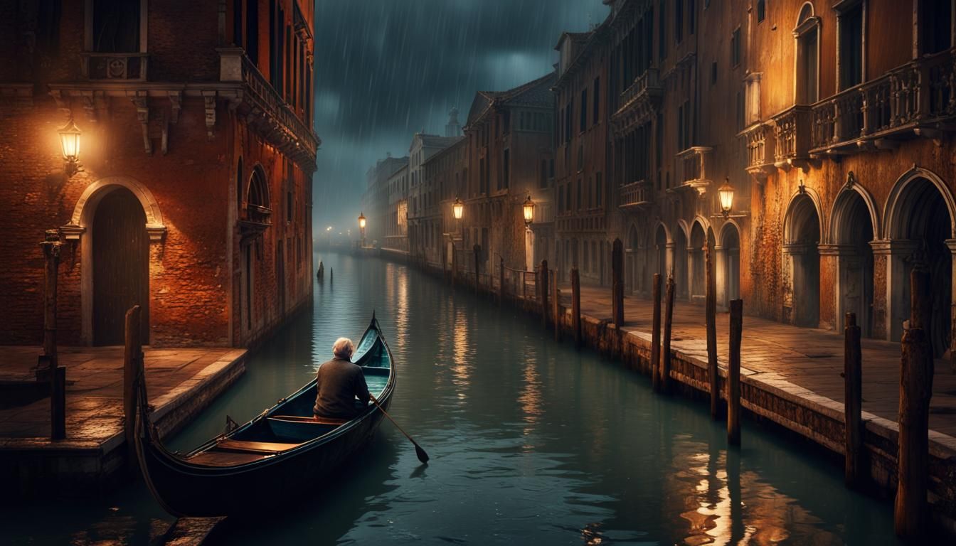 Rainy Night in Venice: A Lonely Reflection
