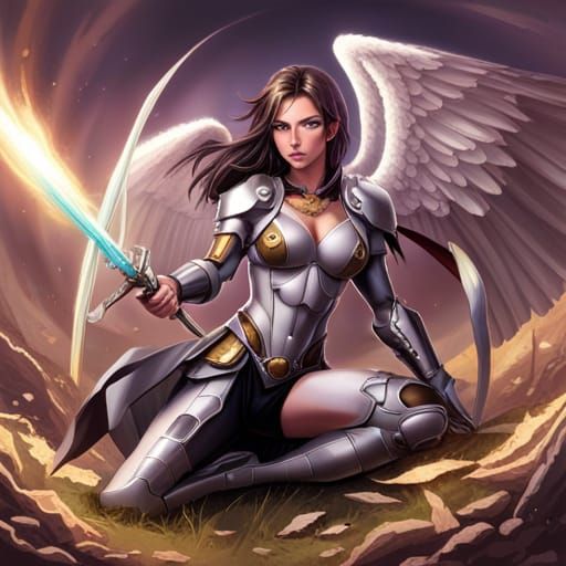 Anime Angel Warrior with Laser Gun