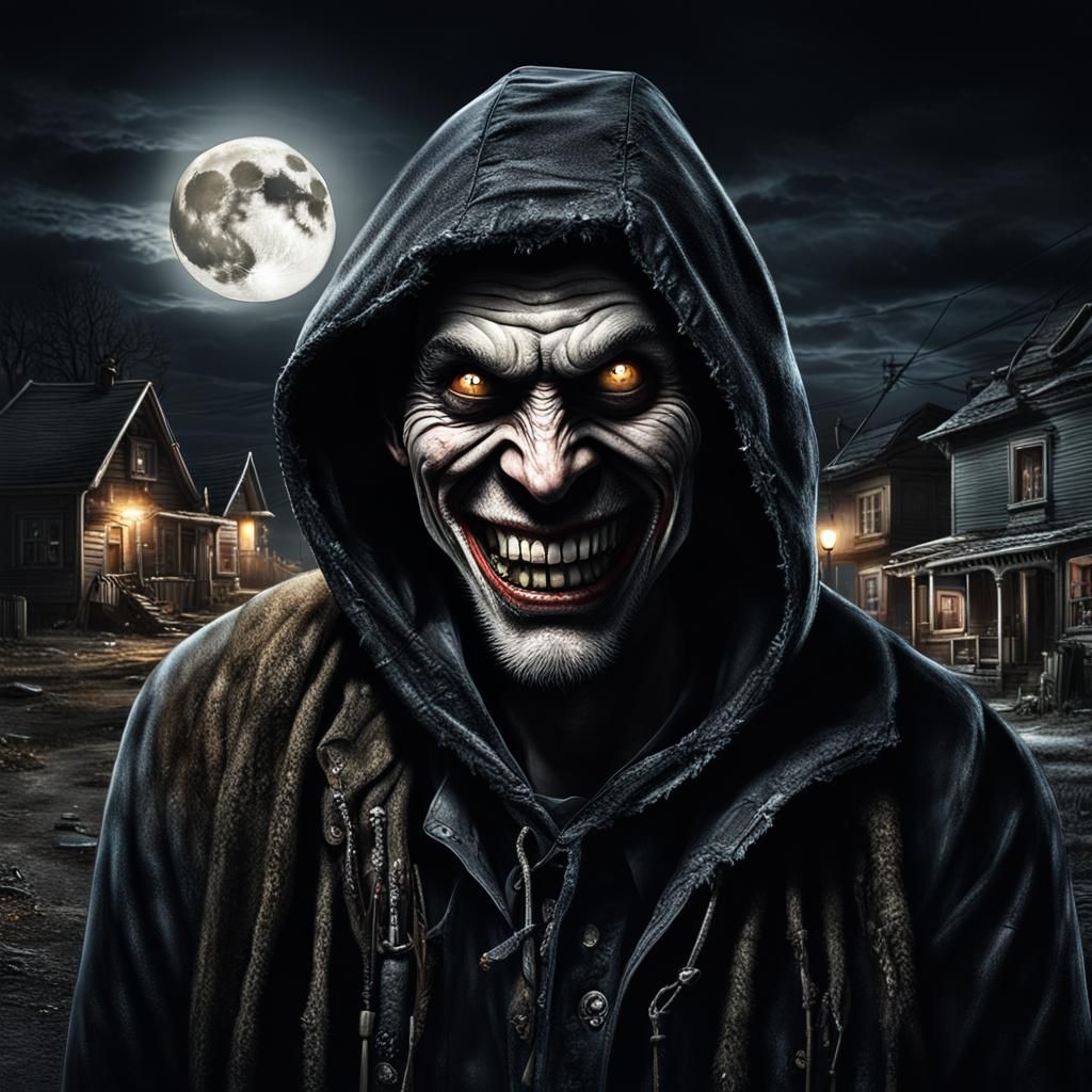 Hyperrealistic Vampire Hobo in Suburban Town at Night