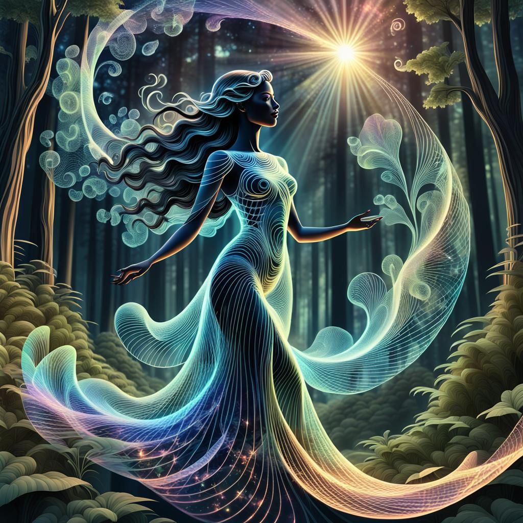 Enchanted Holographic Goddess of the Sunrise Forest