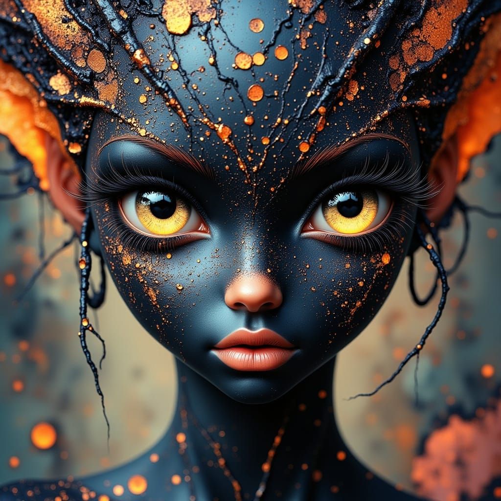 Metallic Alien Pixie with Multicolored Eyes in Froud Style