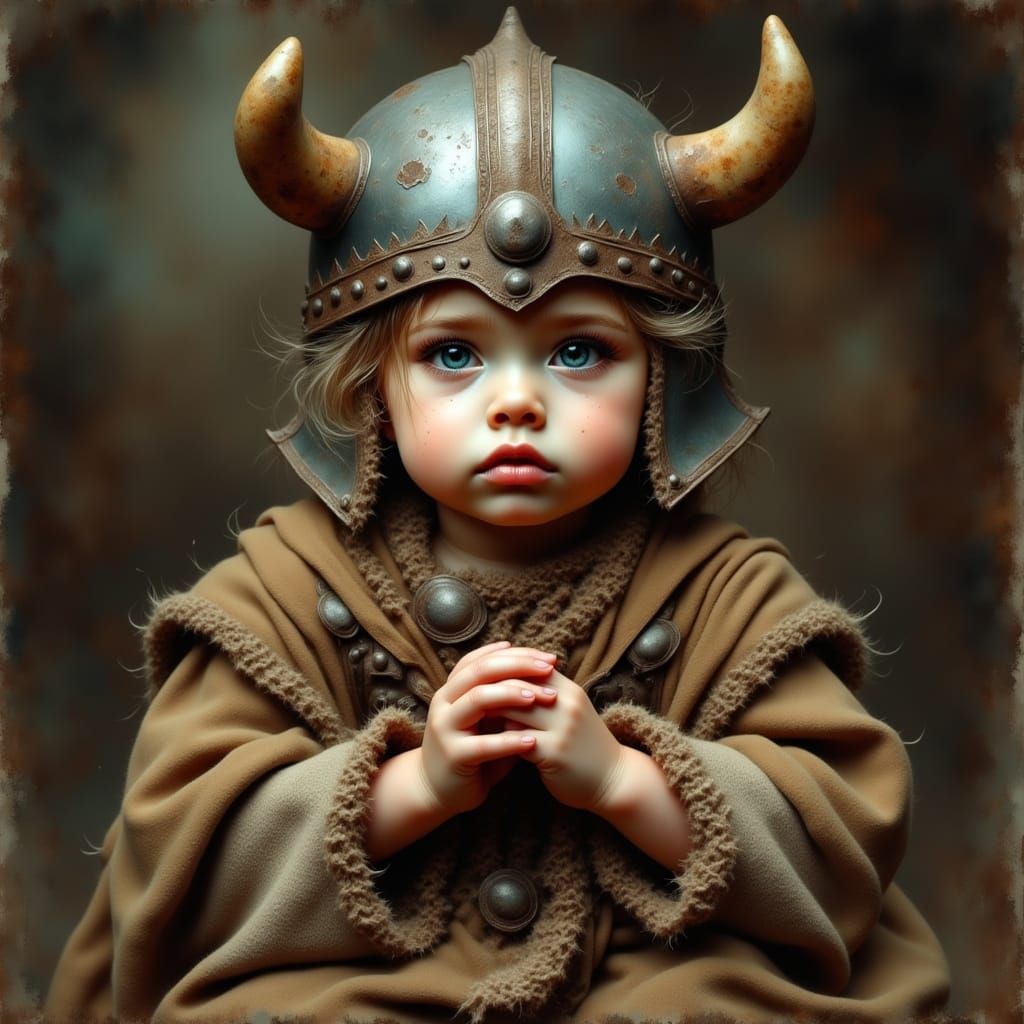 <lora:Antique Watercolor 2:1.0> A small child with a solemn expression,