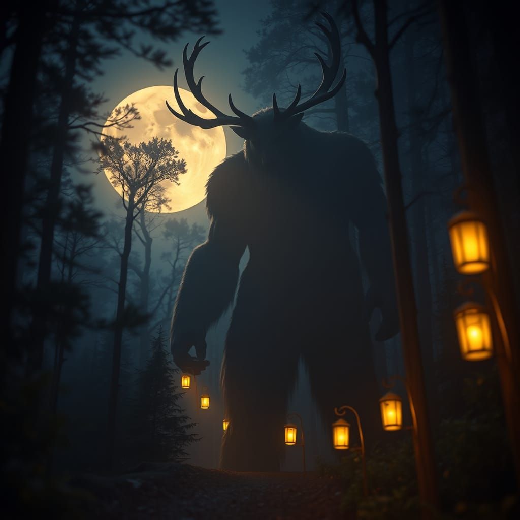 Mystical Forest Giant Lights Lanterns at Night