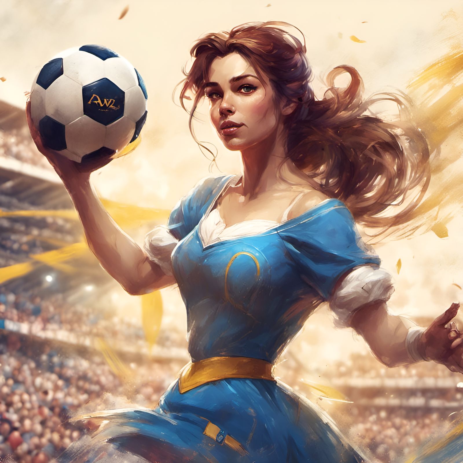 Princess Belle Plays Football: Digital Illustration