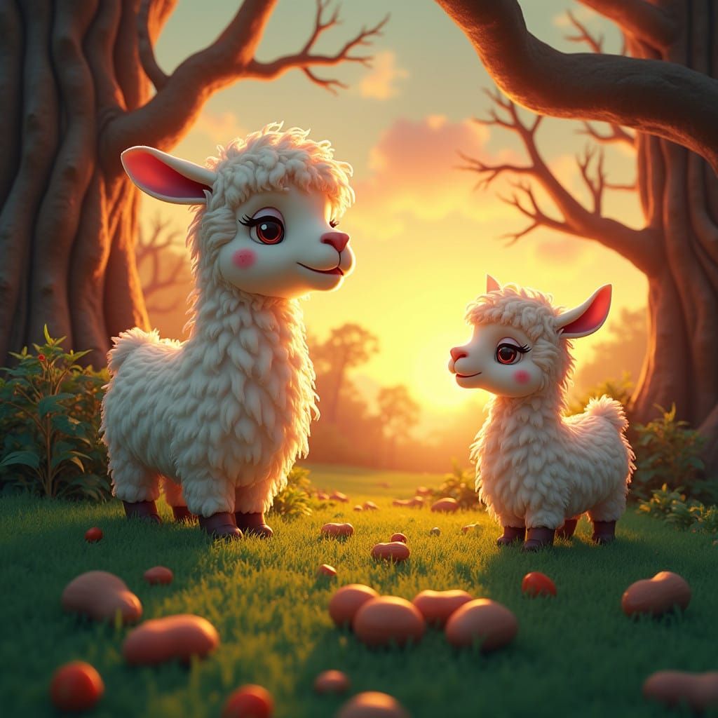 Dreamlike Llamas in Whimsical Forest