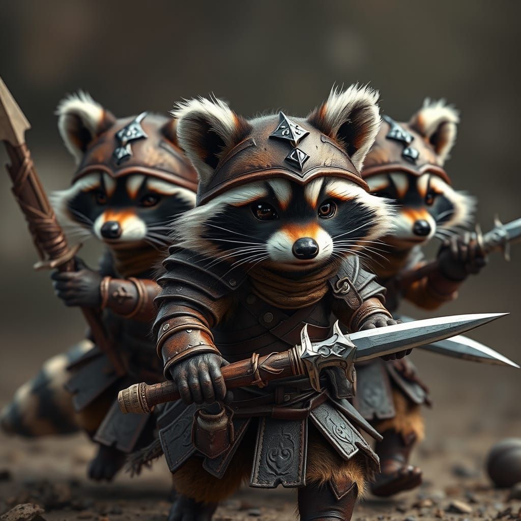 Raccoon Warriors Charge in Photorealistic Detail