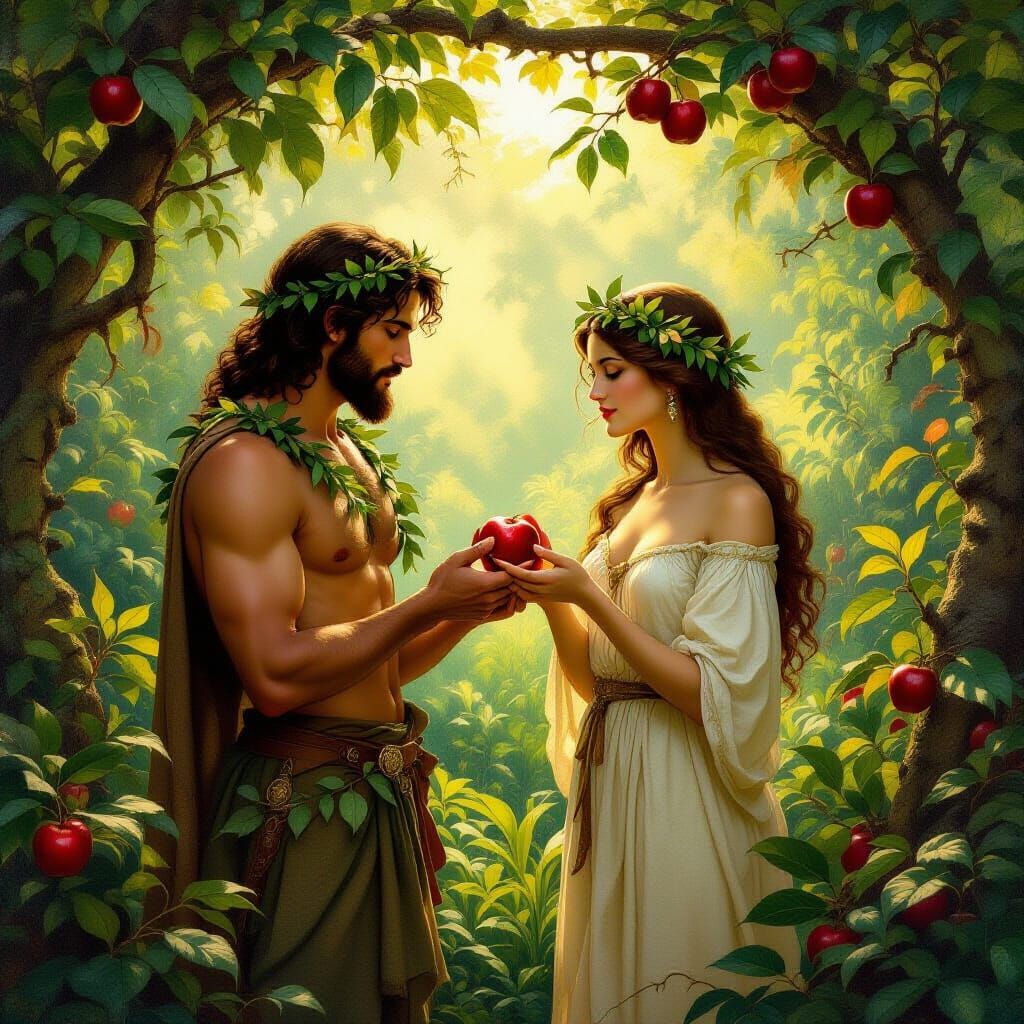 Adam and Eve in Garden of Eden Oil Painting