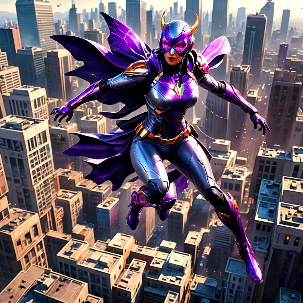 Cybernetic Butterfly Superheroine Jumps from Rooftop