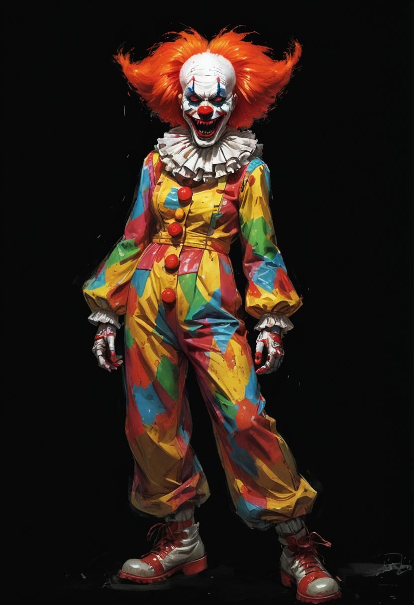 Scary Female Clown with Fangs in Halloween Colors