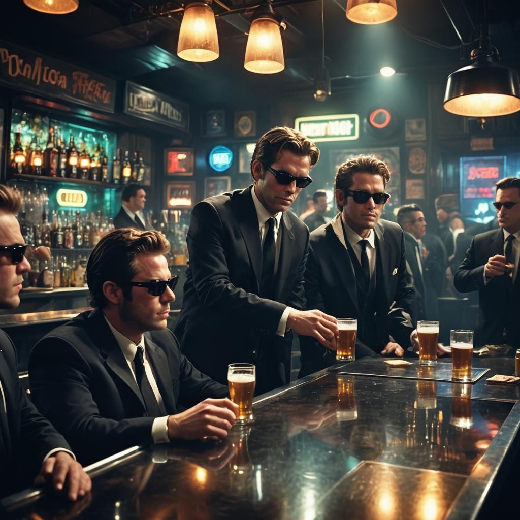 Sci-Fi Men in Black at Futuristic Bar