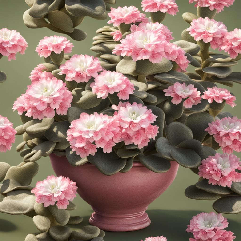 Kalanchoe Blossoms in Pastel Urn: Matte Painting