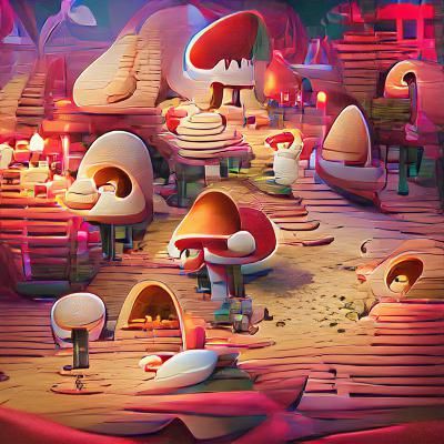 Enchanted Mushroom Village in Fantasy Forest