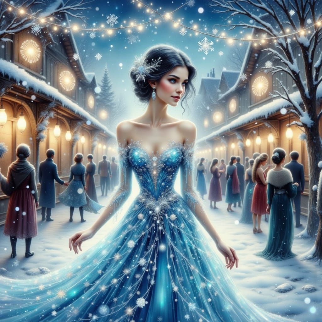 Ethereal Winter Queen in Icy Blue Gown