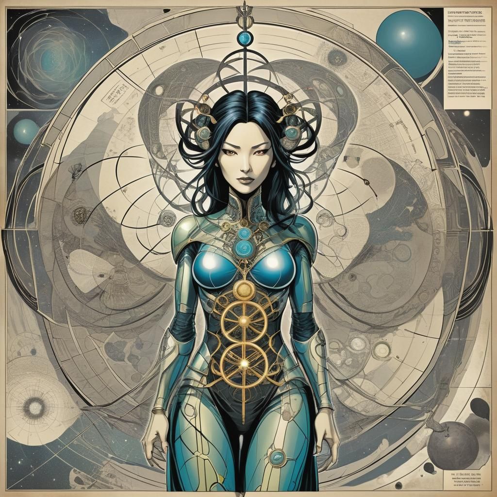 Five Characters Await Archon in Calligraphic Physics Art