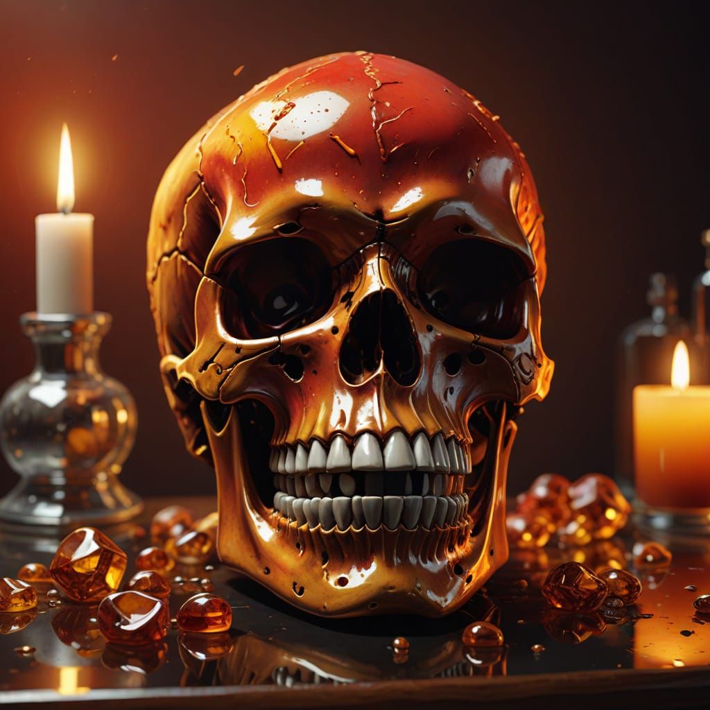 Hyperrealistic Red and Amber Skull Concept Art