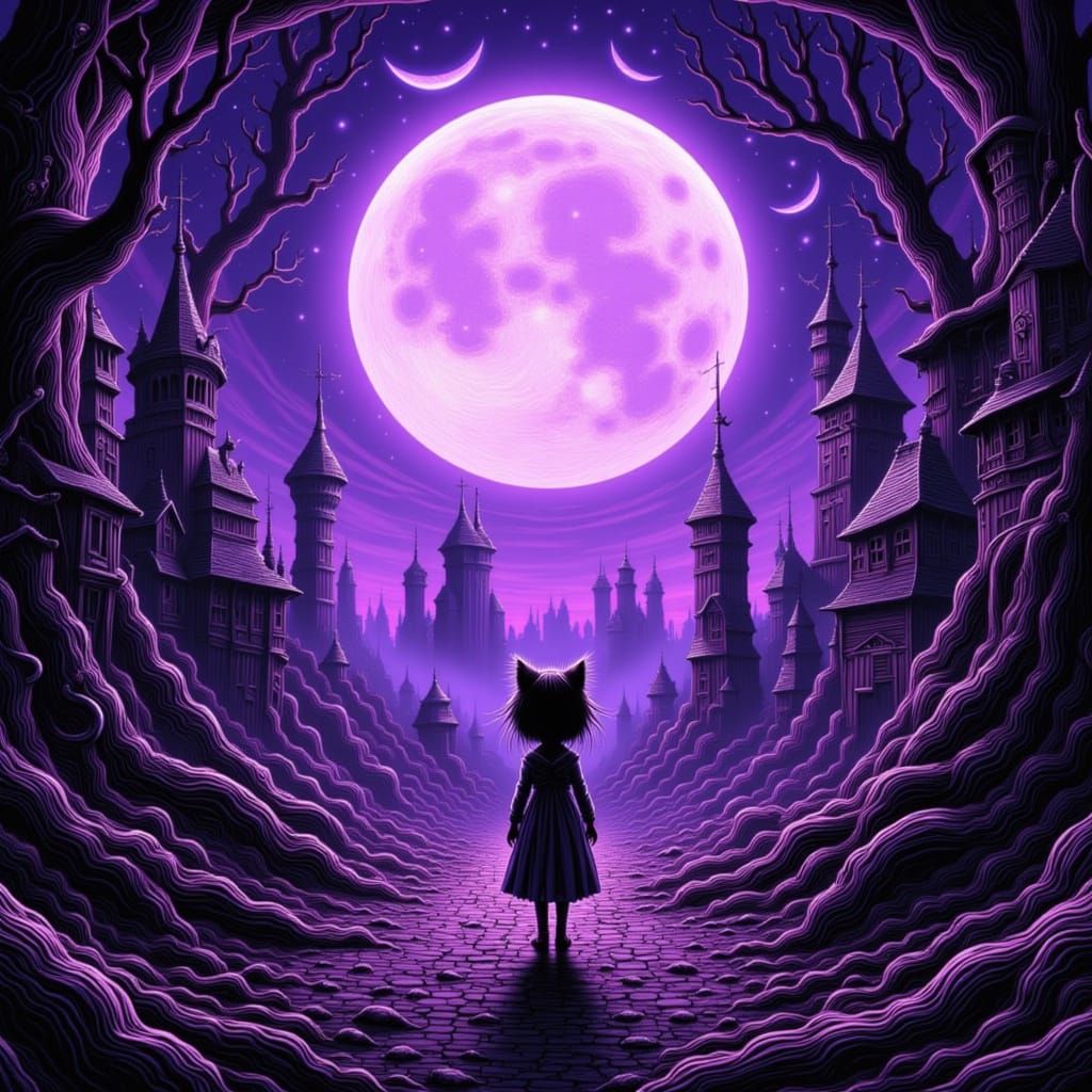 80s Anime Cheshire Cat Girl in Zombie Wonderland