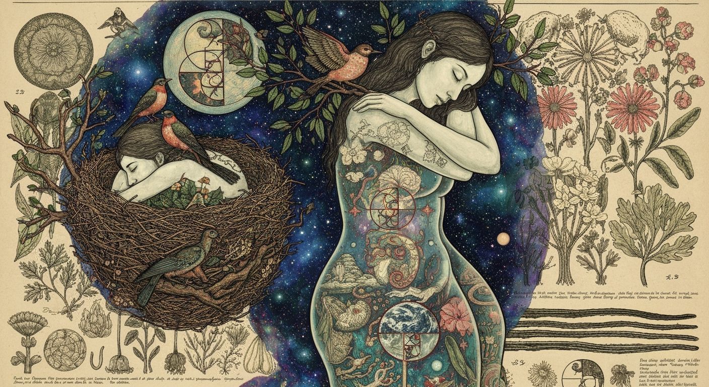 Dreamlike Woman Intertwined with Nature in Ethereal Style