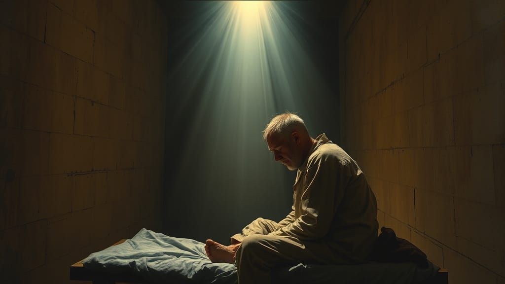 Hopeful Prisoner in Prayer Under Divine Light