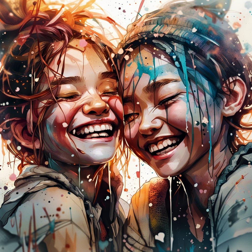 Laughing Friends Hugging in Hyperreal Detail