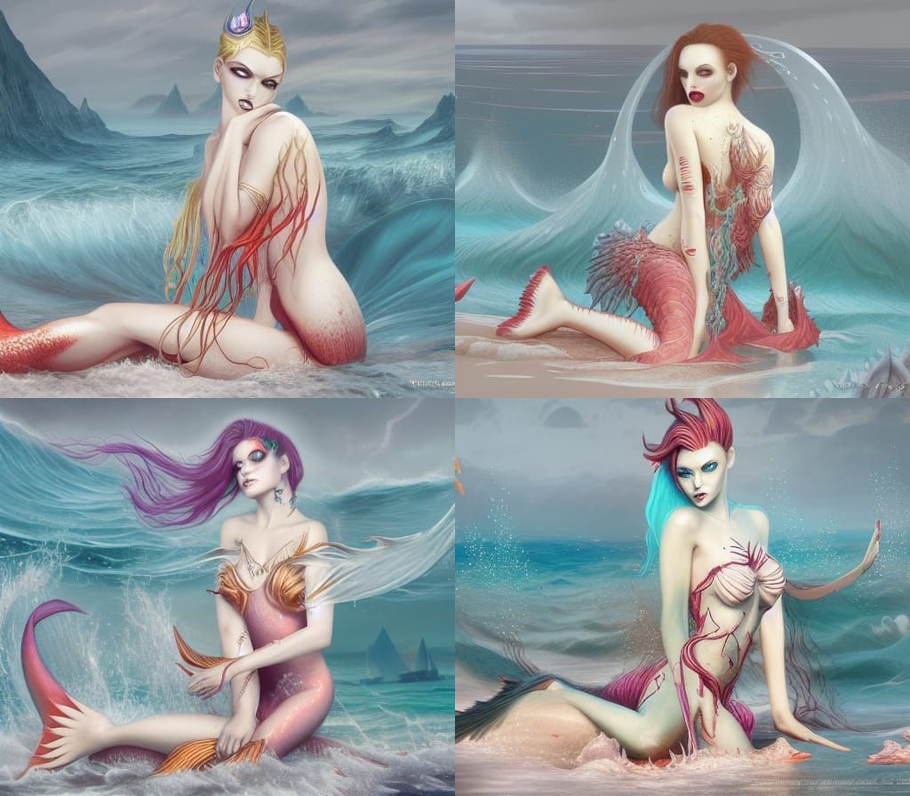 Vampire Mermaid in Ocean Waves: Ethereal Fantasy Art