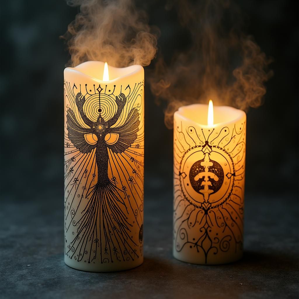 Mystical Candle Holders in Surreal Biomechanical Style