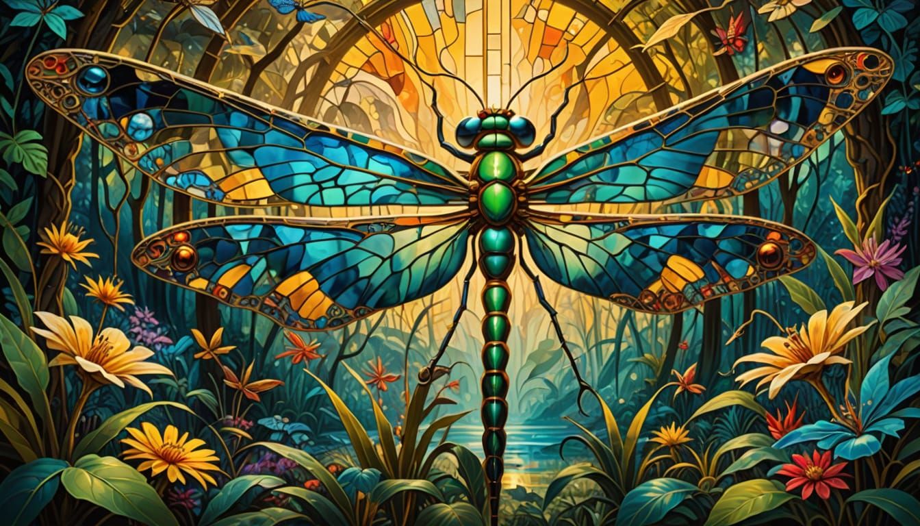 Otherworldly Dragonfly in Alien Jungle, Surreal Digital Art
