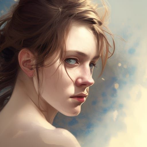 Detailed Portrait of Blue-Eyed Woman in Digital Art