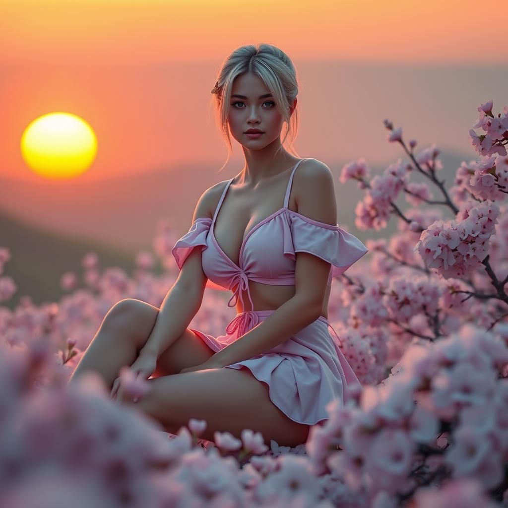 Cherry Blossom Sunset: Ethereal Matte Painting