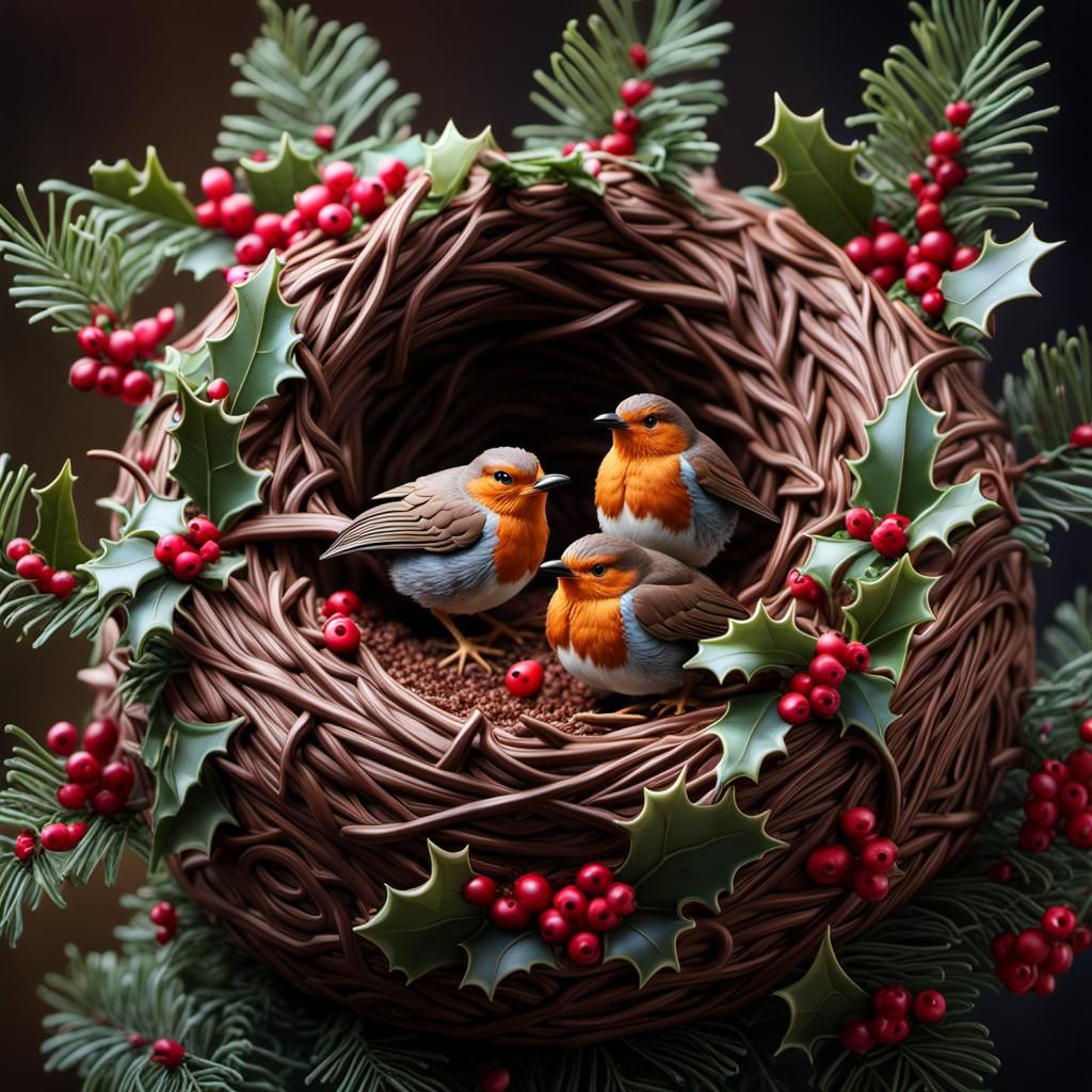 AI Cakes Ltd proudly presents "Robins' Nest" a dramatic upgrade from the traditional yule log