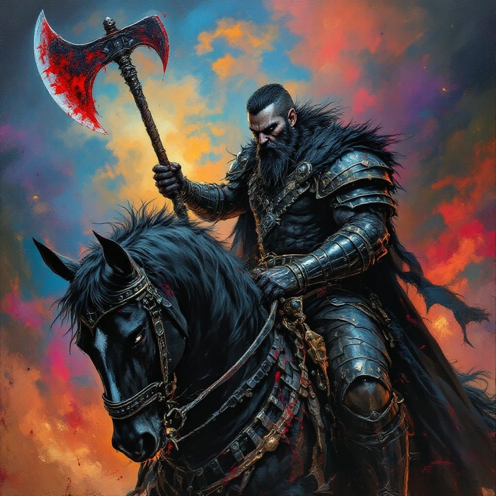 Menacing Black Rider Wielding Axe