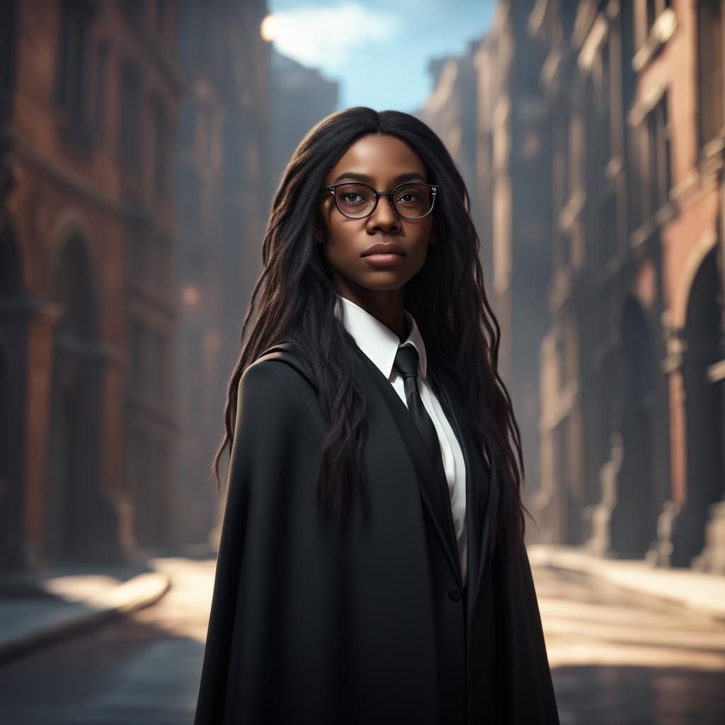 Teenage Girl in Black Suit: Fantasy Concept Art