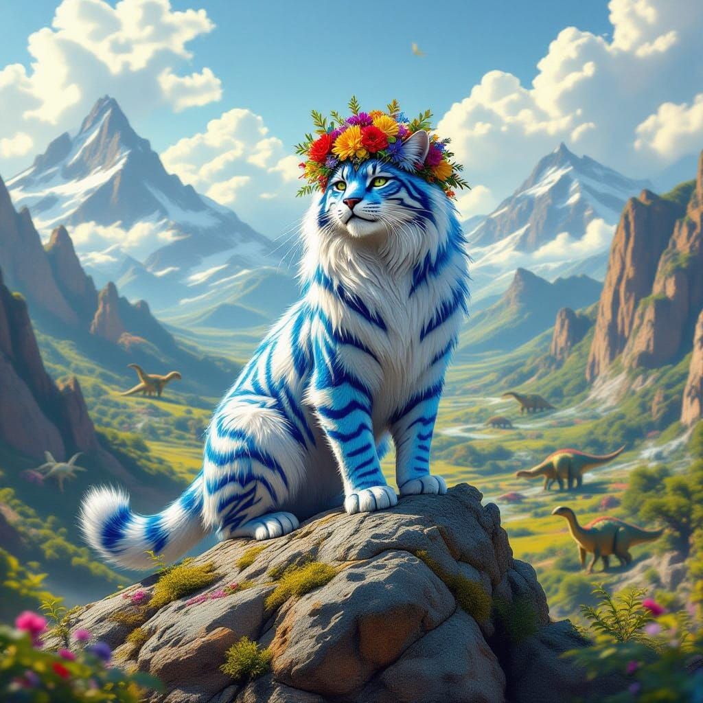 Regal Saber-Toothed Cat Amidst Ancient Landscape