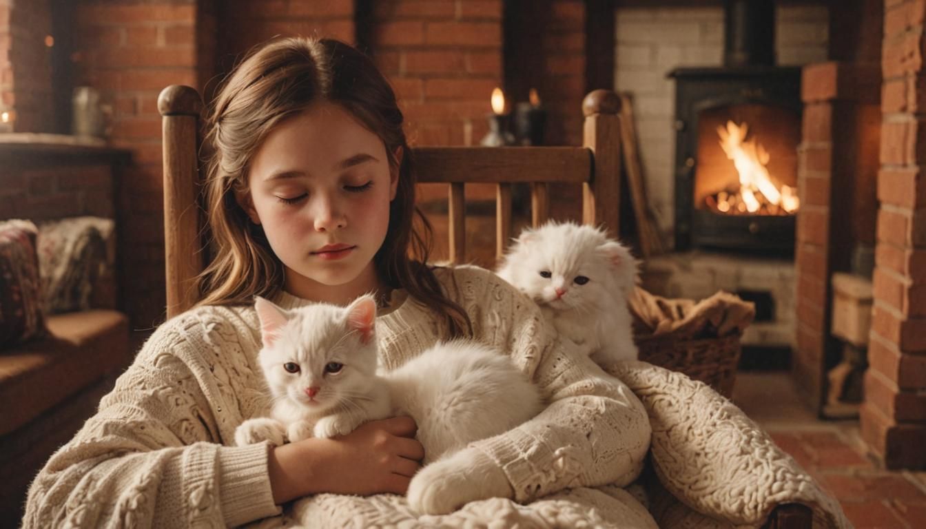 Cozy Crib Scene with Sleeping Child and Kitten